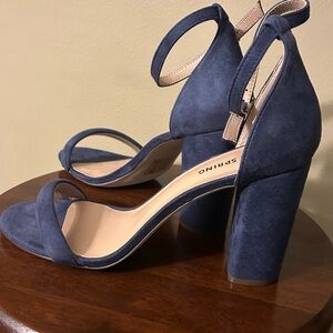 Call It Spring Navy Suede Block Heel Ankle Strap Sandals